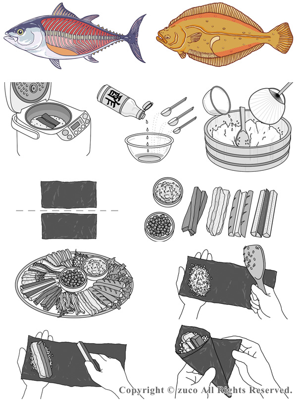 児童書挿絵 手巻き寿司の作り方パスイラスト制作 お仕事作品 アトリエ ズコ